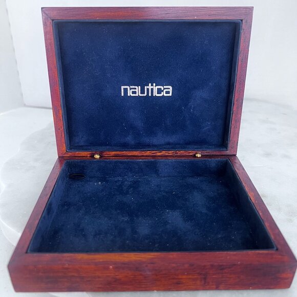 Nautica Wooden Jewelry Box Velvet Lining Hinged Lid Valet Jewelry Box Treasures - Picture 4 of 9